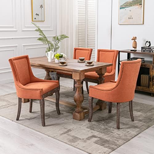 Modern Dining Chairs Set of 4, Fabric Upholstered High Back Chairs with Nailh...