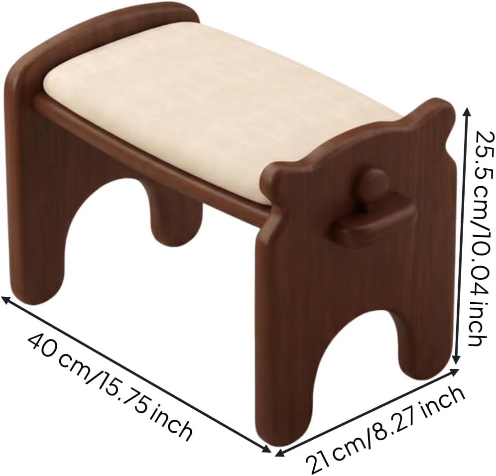 Composite Footstool Dog Shaped Stool Ottoman Bench Seat Low Stool Footrest with Sturdy Rubberwood Base Padded and Rounded Edges Suitable for Apartments dorms Small, Walnut