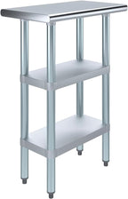 AmGood Stainless Steel Work Table with 2 Shelves | NSF | Metal Utility Table (24" Long x 14" Deep)