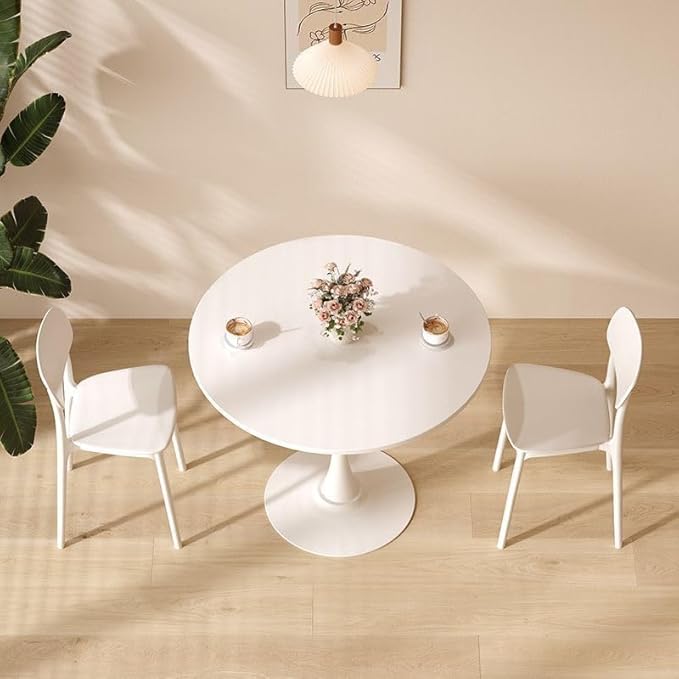 24" Round Dining Table for 2 MDF Table Top and Heavy Metal Dining Table Leg for Kitchen Dining Room Apartment Small Space(White)