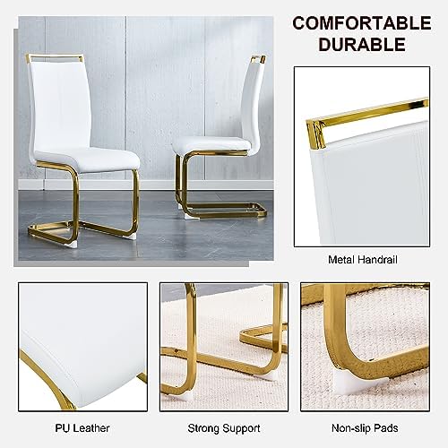 White and Gold Dining Table Set for 4, Faux Marble Dining Room Table Set for ...