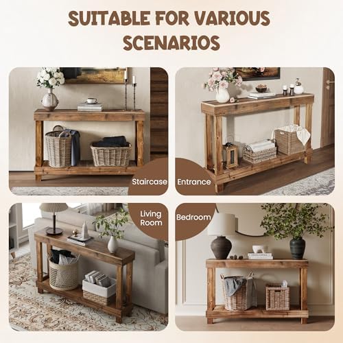 SMARTSTANDARD 46" Long Farmhouse Console Table, Solid Wood, Natural Brow...