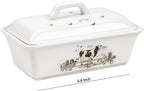 Ceramic Butter Dish with Lid Butter Keeper Butter Plate Tray for Kitchen Countertop, Farm Animals Cow Pig and Rooster Pattern Butter Crock Keeper Saver