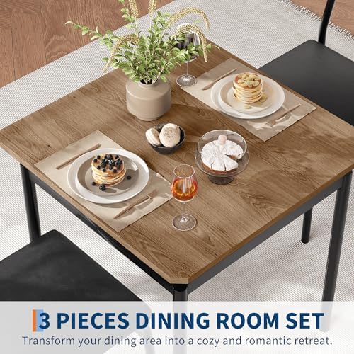 Garvee 3 Piece Dining Table Set, Kitchen Table Set for 2 with 2 PU Upholstere...