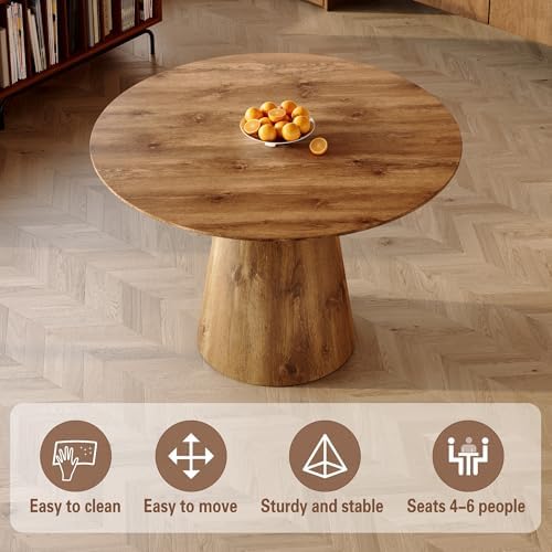 45" Round Dining Table, Round Pedestal Dining Table for 4 | One-Piece Ro...