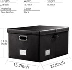 Collapsible Storage Box with Lid [1-Pack] Leather Fabric Foldable Storage Bin Organizer Container Basket Cube with Cover for Home Bedroom Closet Office Nursery Black (22.8X15.7X11.8)