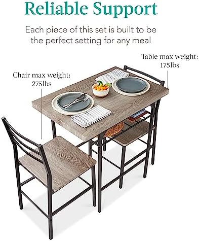 Best Choice Products 3-Piece Modern Dining Set, Space Saving Dinette for Kitc...