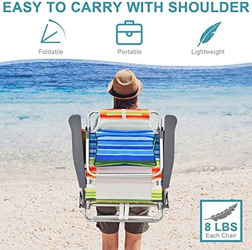 S AFSTAR Folding Beach Chair Set, 2 Pack Folding Chair and Aluminum Small Tab...