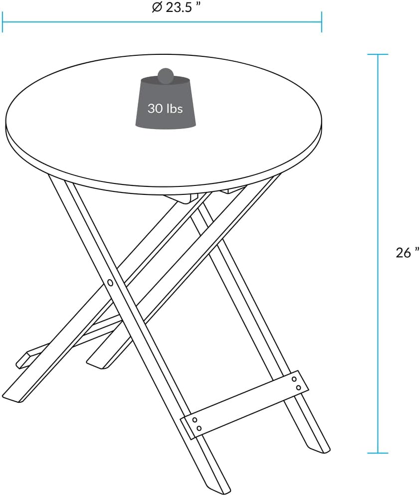 100% Solid Wood 23.5" W Round Folding Side Table for Dining, Patio, Livi...
