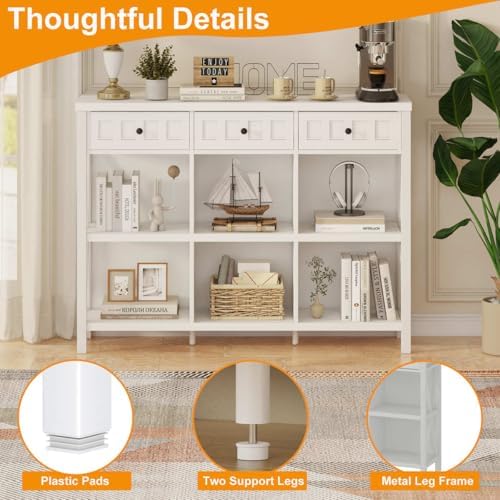 FATORRI 6 Cube Storage Organizer Bookshelf with 3 Drawers, 47 Inch Long Horiz...