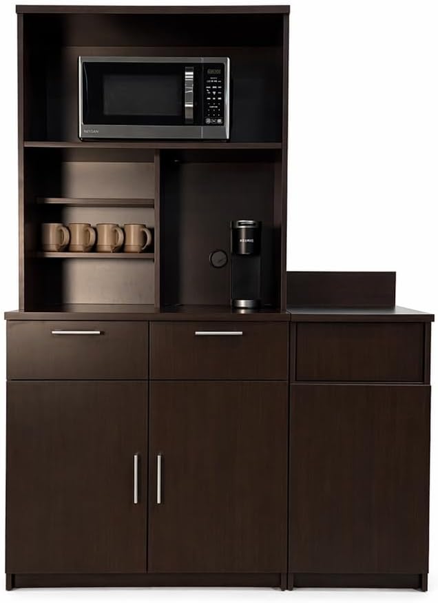 BREAKtime Compact Hutch Cabinet with Door Storage, Microwave Space and Trash ...