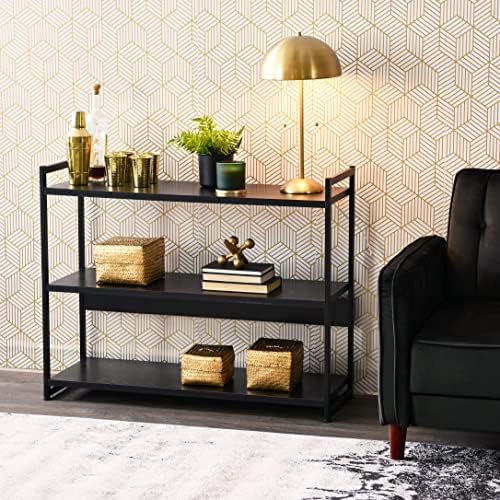Household Essentials Jamestown Wide 3 Shelf Open Storage Bookshelf Black Oak ...
