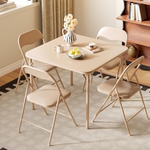 VINGLI 5-Piece Padded Folding Card Table and Chairs Set, Khaki