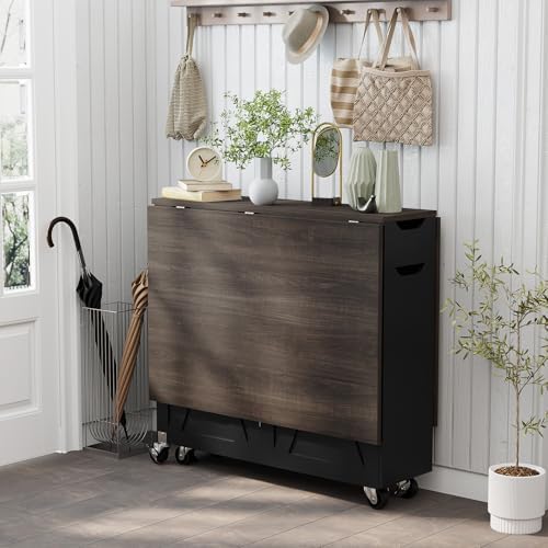 Folding Dining Table for 2-6, Easy Assembly, Dark Brown+Black