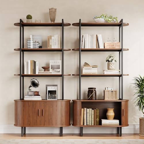 ComfyCorner 4 Tier Bookshelf with Cabinet, 71" Tall Display Bookcase Walnut