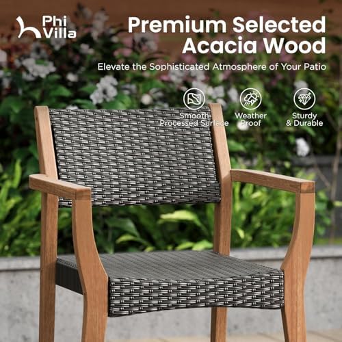 PHI VILLA Outdoor Dining Set for 8, Expandable Acacia Wood Table & Chairs
