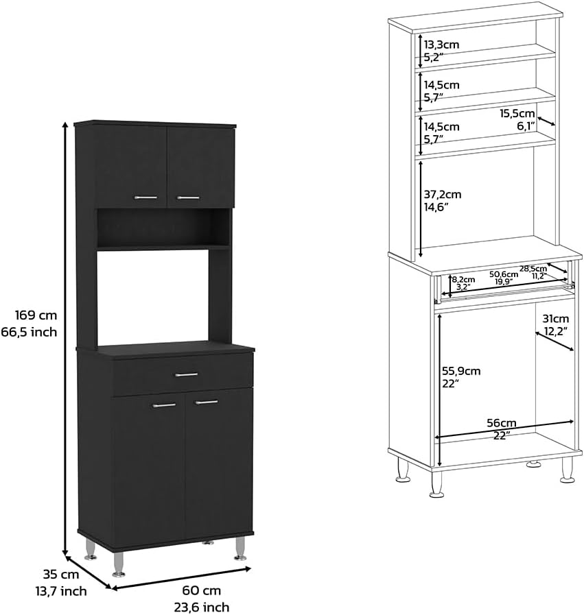 Pantry Cabinet 67" H, Four Doors, One Drawer, Three Internal Shelves, 2 ...