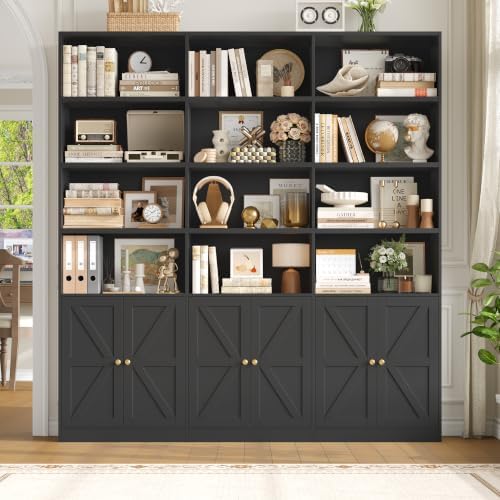 FACBOTALL 75" Tall Bookshelf, Black Bookshelf and Bookcase with 6 Doors