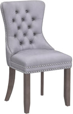 KCC Velvet Dining Chairs Set of 2, Upholstered High-end Tufted Dining Room Chair with Nailhead Back Ring Pull Trim Solid Wood Legs, Nikki Collection Modern Style for Kitchen, Light Grey