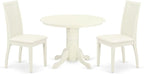 East West Furniture SHIP3-WHI-C 3 Piece Dinette Set for Small Spaces Contains a Round Dining Room Table with Pedestal and 2 Linen Fabric Kitchen Dining Chairs, 42x42 Inch, Linen White