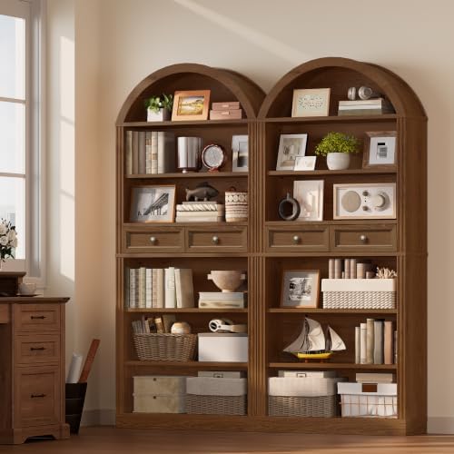 RALGEND Arched Bookshelf, 73" Tall Arch Bookcase with Drawers, Farmhouse...