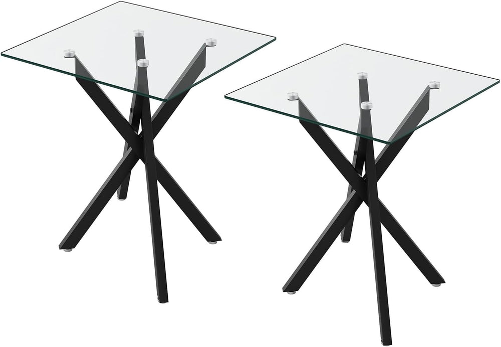 Modern Square End Table with Glass Top, Glass End Side Table for Living Room ...