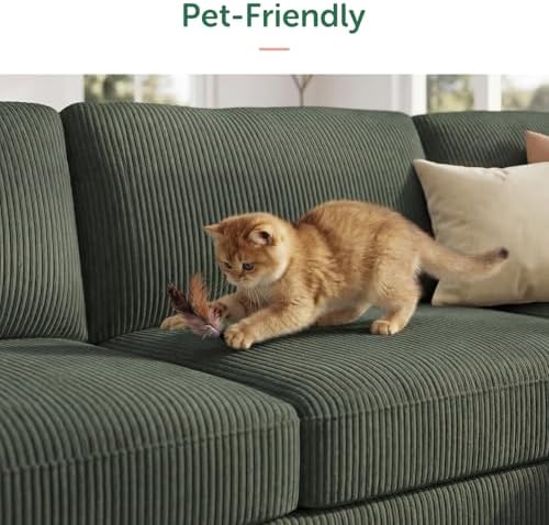 HONBAY Corduroy Sectional Sofa with Storage Ottoman, 6 Seaters L Shaped Small...