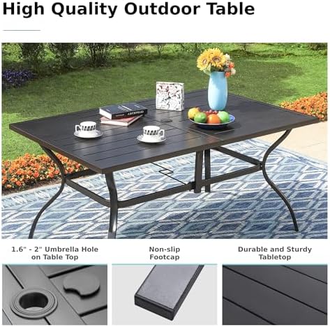 MFSTUDIO 7 PCS Patio Dining Set, 60" Rectangular Table&Metal Chairs