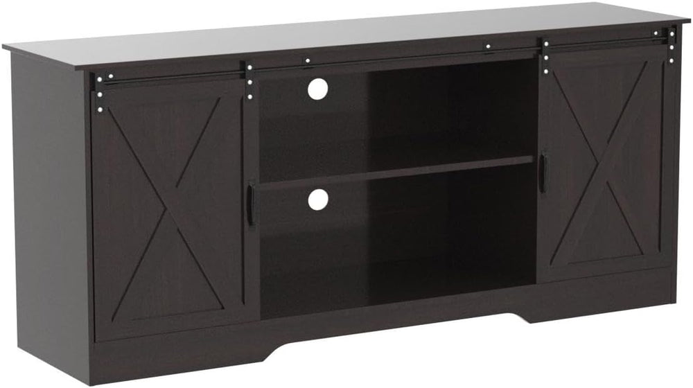Farmhouse Coffee Bar Cabinet with Sliding Doors & Adjustable Shelves