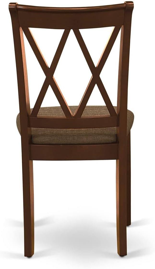 East West Furniture CLC-MAH-C Clarksville Dinette Chairs - Linen Fabric Upholstered Wood Chairs, Set of 2, Mahogany