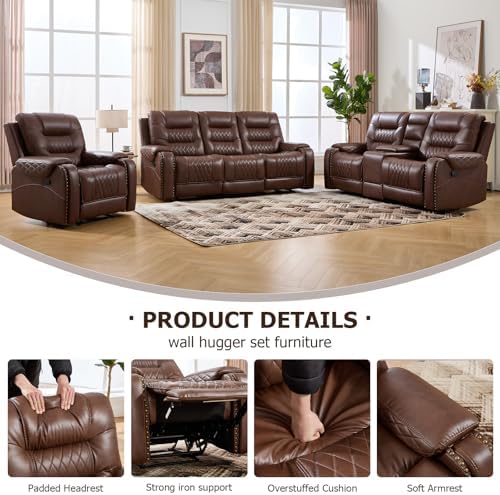 EBELLO 3PCS Faux Leather Recliner Sofa Furniture Set, Included Recliner Chair...