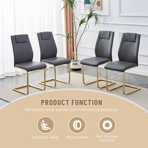 JUFU Modern Dining Set Table and 4 Chairs,White Faux Marble Dining Table Set ...