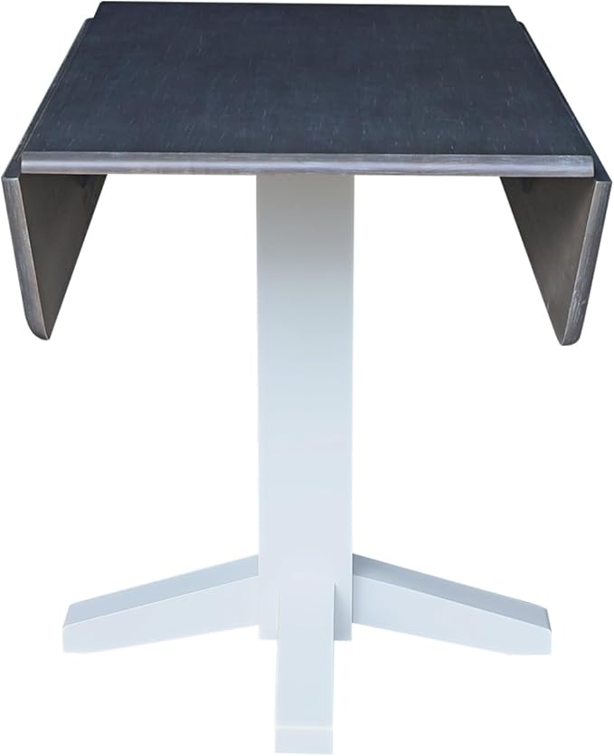 IC International Concepts Solid Wood 36" Square Dual Drop Leaf Dining Table, White/Heather Gray