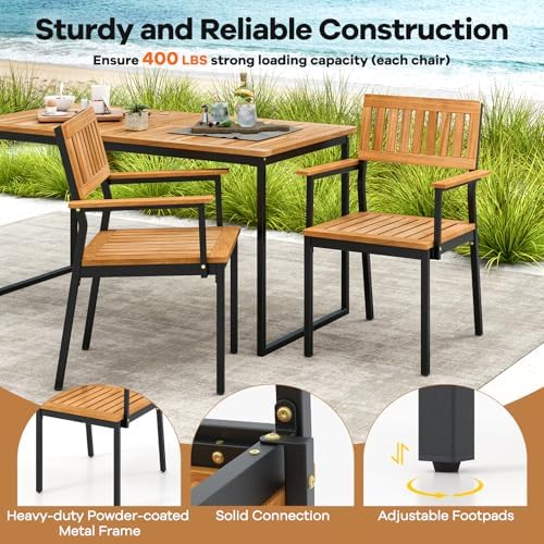 Tangkula 7 Piece Outdoor Dining Set for 6, Acacia Wood Rectangular Dining Tab...
