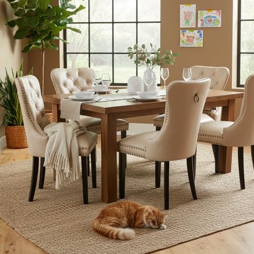 CIMOTA Beige Leather Dining Chairs Set of 8 Mid Century Modern Dining Room Ch...