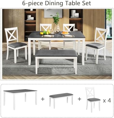 Bellemave 6-Piece Dining Table Set for 6 Rectangular Kitchen Table Set with 4...