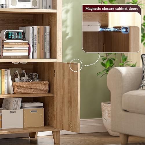 DurayLoly Arched Cabinet, 6-Tier Storage Shelves, Light Oak