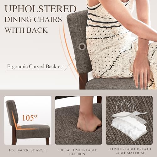 COLAMY Upholstered Dining Chairs Set of 2, Fabric Kitchen Chairs with Padded ...