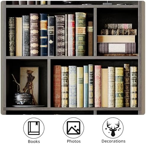 IRONCK 4-Tier Bookcase with Doors, Tall Storage Bookshelf, Charcoal Gray
