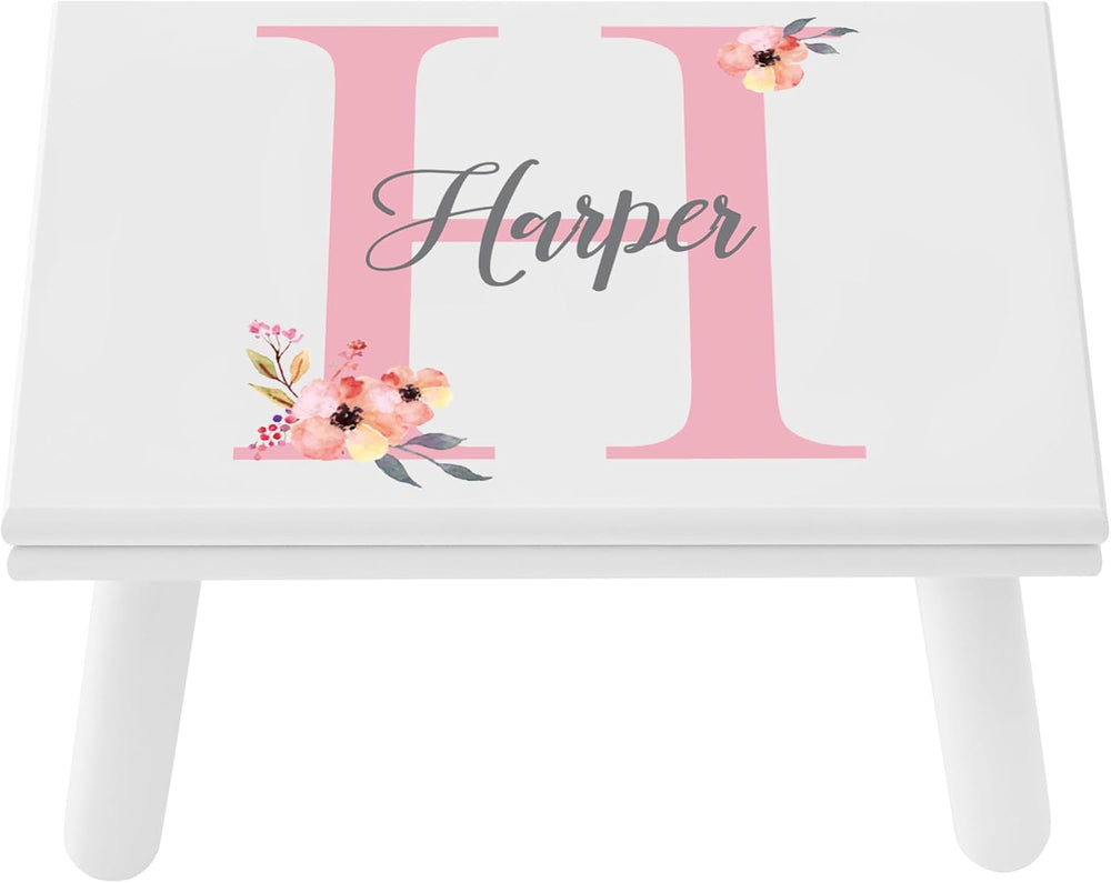 Let's Make Memories Personalized Step Stool- Name and Initial- Wood- Flor...