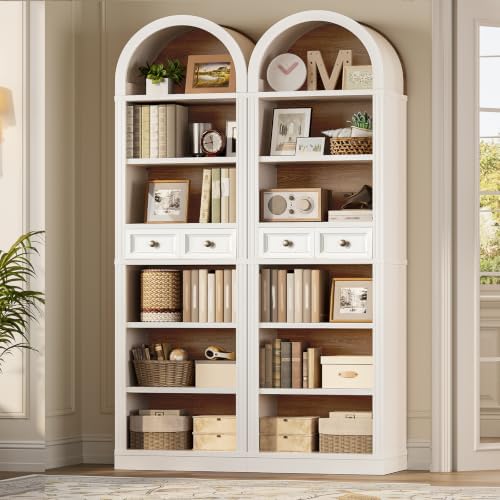 RALGEND Arched Bookshelf, 73" Tall Narrow Arch Bookcase with Drawer, 6-T...