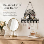 Personalized Tree of Life Wall Mounted Jewelry Organizer Metal Earring Holder Necklace Display Rack Decorative Jewelry Storage Hanger Space Saving Wall Decor for Bedroom Vanity Room Gift for Women