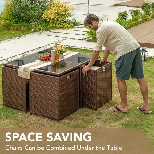 Devoko 9 Pieces Patio Dining Sets Outdoor Space Saving Furniture Sets,Beige
