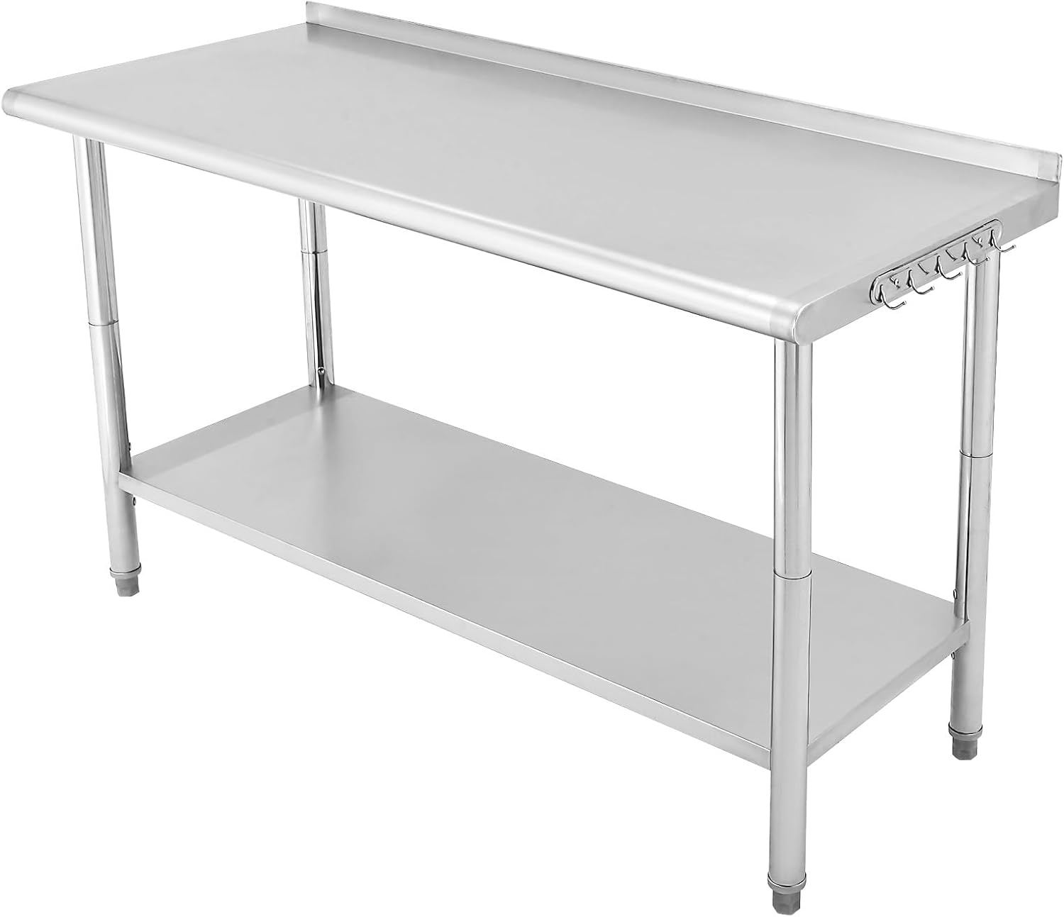 GarveeTech 60 in x 24 in Stainless Steel Prep Table, NSF Metal Work Table with Backsplash, Adjustable Undershelf, 5 Hooks, Heavy Duty Workbench Workstation for Home Kitchen Restaurant