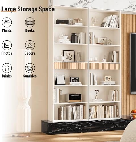 INNOD 72" Tall Bookshelf with Storage, 7-Tier Bookcase Fluted with Drawe...
