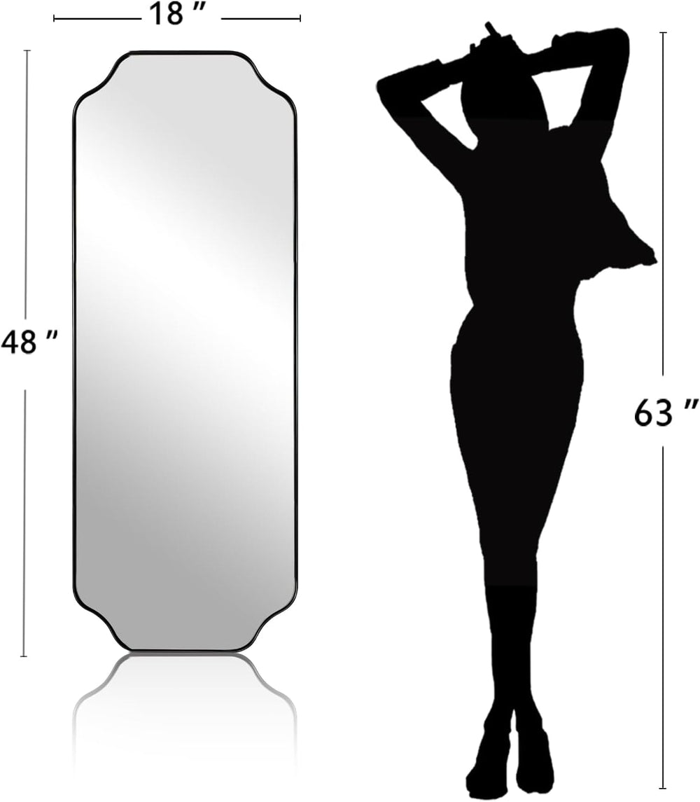 ANDY STAR 18" x 48" Full Length Mirror, Large Black Scalloped Bathr...