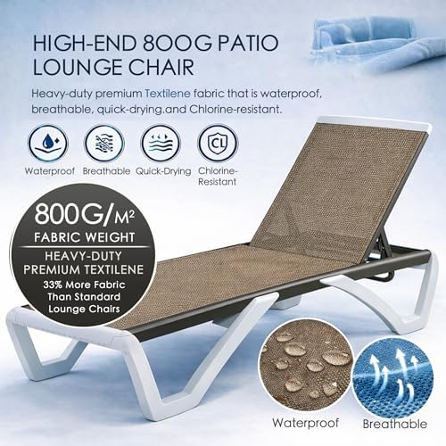 Kozyard Outdoor Chaise Lounge Chair, Full Flat Adjustable Patio Lounger with ...