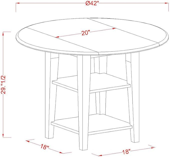 East West Furniture SUDA5-LWH-C 5 Piece Kitchen Table Set for 4 Includes a Round Dining Room Table with Dropleaf & Shelves and 4 Linen Fabric Upholstered Chairs, 42x42 Inch, Linen White