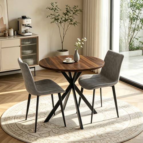 31.5" Small Round Dining Table Set for 2, Mid-Century X-Shaped Leg Table