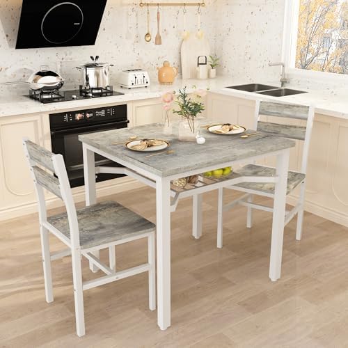 Hooseng 3 Piece Dining Table Set for 2, Small Wooden Kitchen Table with Stora...